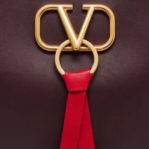 VALENTINO Burgundy Leather V-Ring Tote Bag